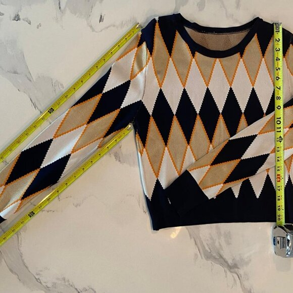 No tags - Zara, diamond pattern, blue , gold sweater, Size M - Picture 2 of 6